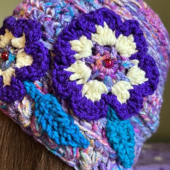 Vibrant Multicolor crochet beanie medium soft colorful acrylic yarn new - Picture 2 of 10